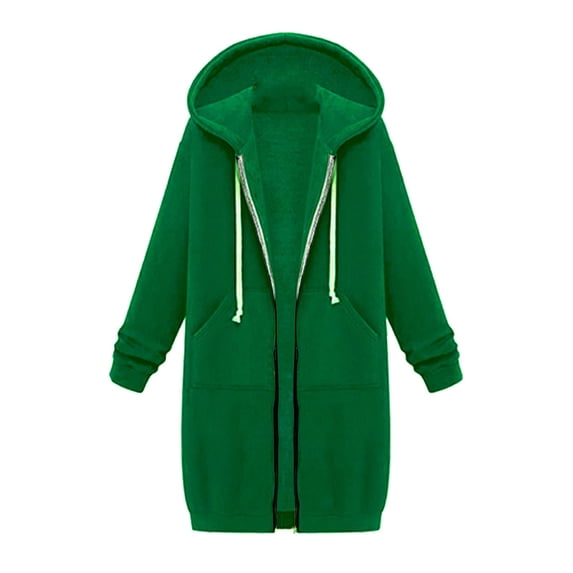 Lcziwo Womens Fleece Zip Up Hoodie Drawstring Long Sleeve Coats Fall Winter Warm Long Jackets Thickening Casual 2025 Sweatshirts with Pockets Green,XL