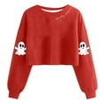 thumbnail image 1 of Lcziwo Womens Halloween Crop Top Spooky Season Ghost Graphic Pullover Lantern Long Sleeve Crew Neck Sweatshirt Casual 2025 Fall Fashion Outfits Red,S, 1 of 2
