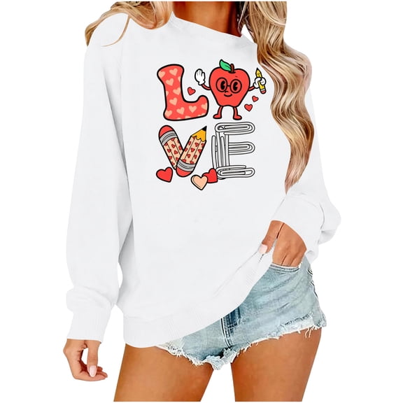 Lcziwo Womens Holiday Crewneck Sweatshirt Long Sleeve Letter Graphic Pullover Tops Lover Gift Oversized Shirts White,S