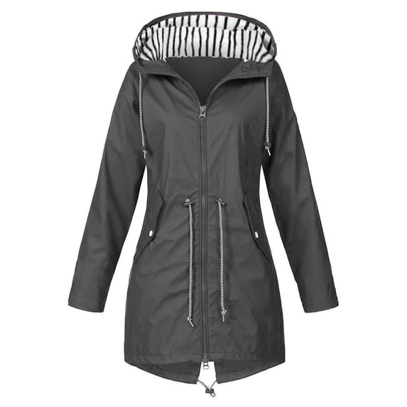 Lcziwo Womens Hooded Raincoat Casual Outdoor Hiking Travel Trench Coats Plain Waterproof Softshell Windbreaker Pockets Lightweight Jackets Gray,M