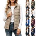 thumbnail image 1 of Lcziwo Womens Lightweight Quilted Puffer Vest Zip Up Stand Collar Jackets Lining Casual Fall Winter Outerwear with Pockets Army Green,XL, 1 of 9