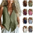 thumbnail image 1 of Lcziwo Womens Linen Casual Vest Deep V Neck Button Down Tops Boho Sleeveless Summer Beach Jacket Waistcoat Pink,M, 1 of 7
