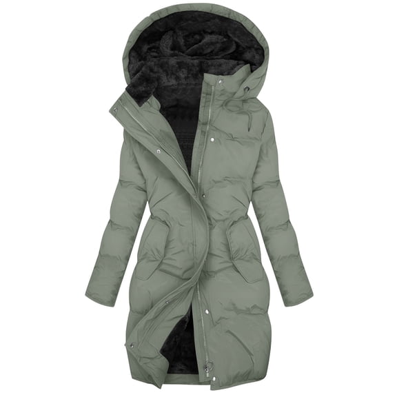 Lcziwo Womens Long Puffer Jacket Water Resistant Zip Up Hooded Coats Fleece Lined Padded Quilted Parkas with Pockets 2025 Gray,M