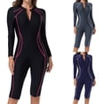 thumbnail image 1 of Lcziwo Womens Long Sleeve Rash Guard One Piece Boyleg Zipper Swimsuits Built in Bra Printed Surfing Swimwear Black,L, 1 of 9