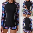 thumbnail image 1 of Lcziwo Womens Long Sleeve Rash Guard Two Piece UPF 50+ Bathing Suit Tropical Print Swim Shirt with Boyshorts Black,L, 1 of 9