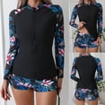 thumbnail image 1 of Lcziwo Womens Long Sleeve Rash Guard Two Piece UPF 50+ Bathing Suit Tropical Print Swim Shirt with Boyshorts Black,S, 1 of 8