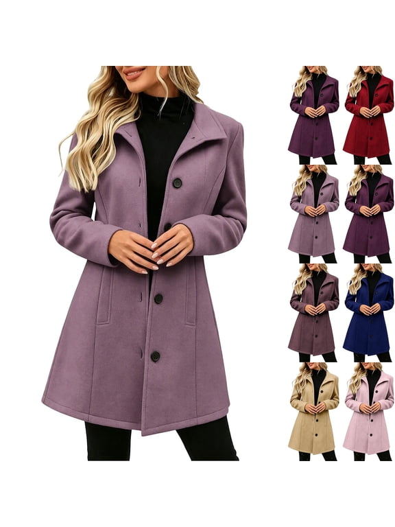 Womens Mid Length Trench Coat Lapel Single Breasted Pockets Slim Fit Jackets Business Winter Casual Warm Outerwear Pink,XXXL
