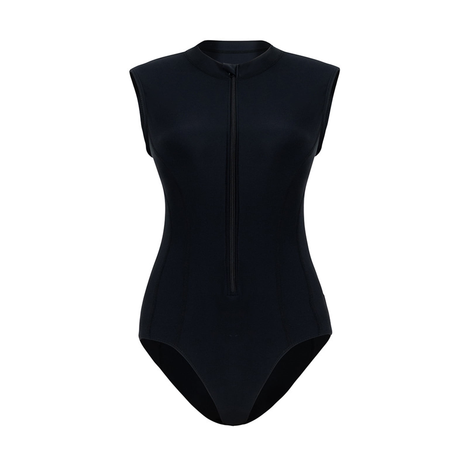 Lcziwo Womens Plain Sleeveless Rash Guard Zip Front One Piece