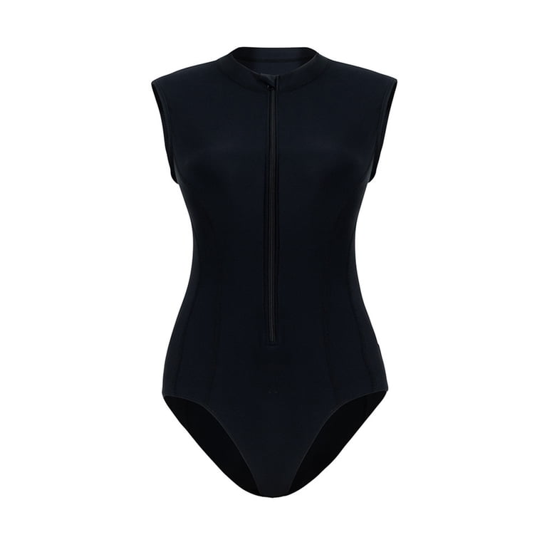 Lcziwo Womens Plain Sleeveless Rash Guard Zip Front One Piece