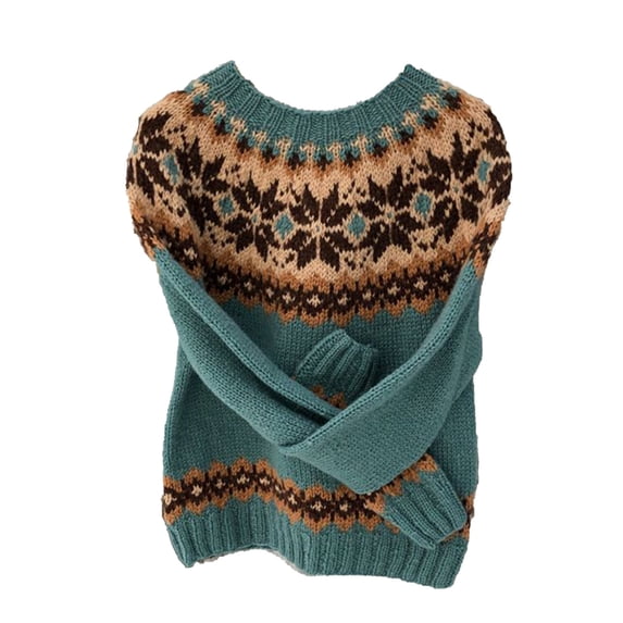 Lcziwo Womens Plus Size Sweaters Vintage Printed Knit Fair Isle Pullover Raglan Sleeve Round Neck Loose Tops Multicolor,XXXXXL