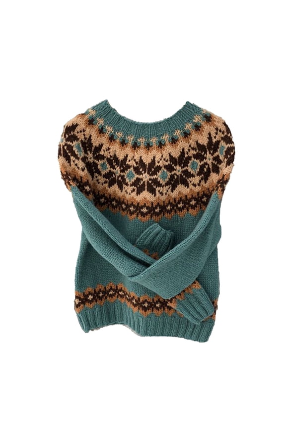 Womens Plus Size Sweaters Vintage Printed Knit Fair Isle Pullover Raglan Sleeve Round Neck Loose Tops Multicolor,XXXXXL