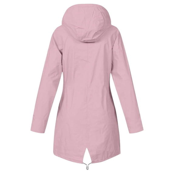 Lcziwo Womens Raincoats with Hood Outdoor Hiking Climbing Jackets Plain Waterproof Striped Pockets Trench Coats Softshell Lightweight 2025 Windbreaker Pink,L