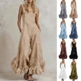 thumbnail image 1 of Lcziwo Womens Ruffle Hem Overalls Sleeveless Wide Leg Solid Cotton Pant Rompers Runway Style Elegant Casual Loose Jumpsuits with Pockets Wine,XXL, 1 of 7