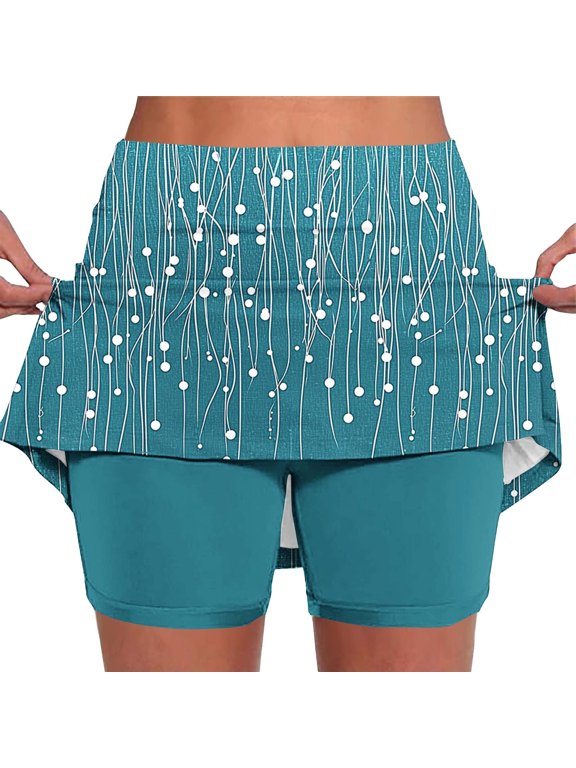 Womens Skirts Summer Athletic Running Tennis Golf Skort High Waist Vintage Graphic Print Casual Skorts with Pockets Navy,S