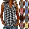 thumbnail image 1 of Lcziwo Womens Sleeveless Dressy Tops Peter Pan Collar Button Down Shirts Gingham Summer Trendy Business Work Blouse Wine,S, 1 of 9