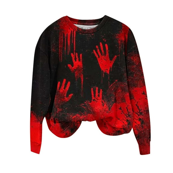 Lcziwo Womens Spooky Sweatshirt Crew Neck Ghost Graphic Cute Sweater Happy Halloween Spooky Season Tops Long Sleeve Casual Fashion 2025 Pullover Red,XXL
