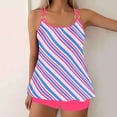 thumbnail image 1 of Lcziwo Womens Striped Print Tankini Two Piece Tummy Control Summer Swimwear Tank Top with Boyshorts Bathing Suit Hot Pink,XL, 1 of 5