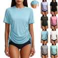 thumbnail image 1 of Lcziwo Womens Sun Protection Shirts Short Sleeve Side Drawstring Ruched Rash Guard UPF 50+ Casual Summer Beach Swim Tops Gray,XL, 1 of 9
