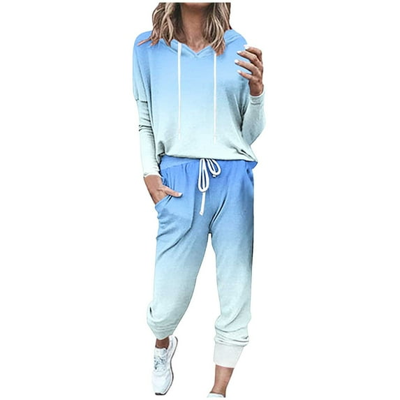 Lcziwo Womens Sweatsuits Sets Long Sleeve Long Pants Tracksuits Gradient Spring Fall Sweatsuits Athletic Jogging Pajama Sets 2025 Light Blue,M