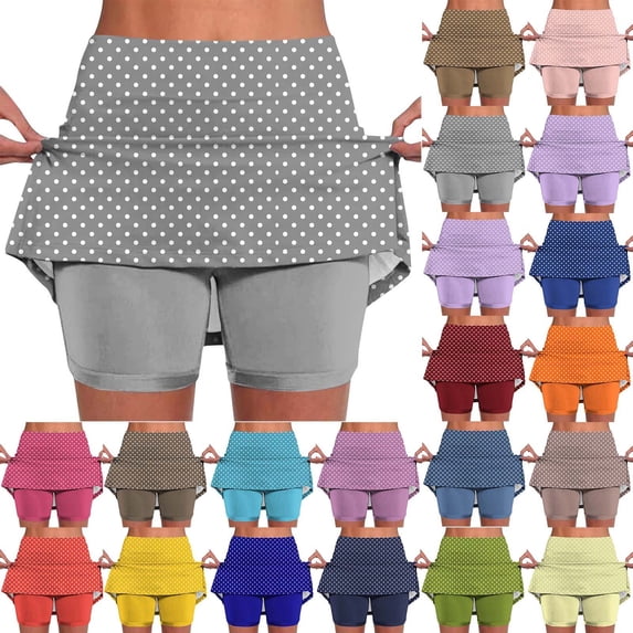 Lcziwo Womens Tennis Skirts High Waisted Stretchy Polka Dot Skirt Golf Workout Running Casual Skorts with Pockets Blue,XXL