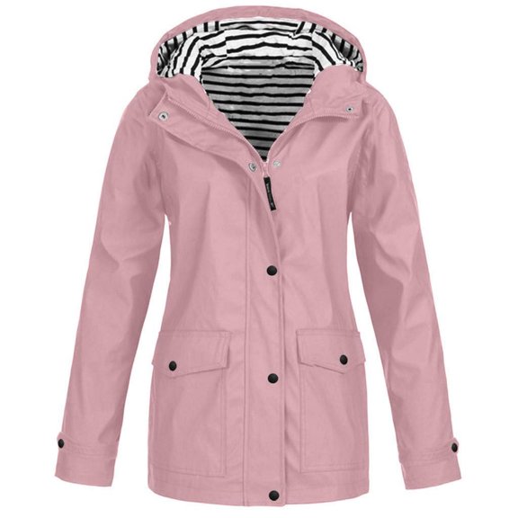 Lcziwo Womens Thin Raincoat Casual 2025 Trendy Raincoats Waterproof Plain Trench Coat Outdoor Hiking Hoodies Jackets Pink,XL
