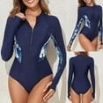 thumbnail image 1 of Lcziwo Womens Tummy Control Swimwear One Piece Long Sleeve Rash Guard Sun Protection Printed Zipper Slim Swimsuit Navy,XXL, 1 of 9
