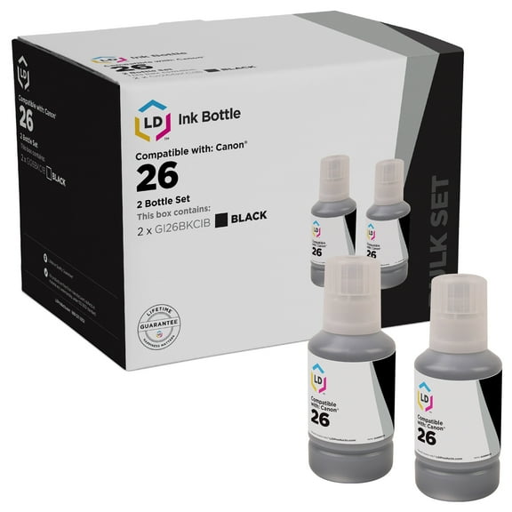 Ld products compatible replacement for Canon gi-26 / gi26bk black ink bottle 2-pack for use in maxify gx6020 & gx7020