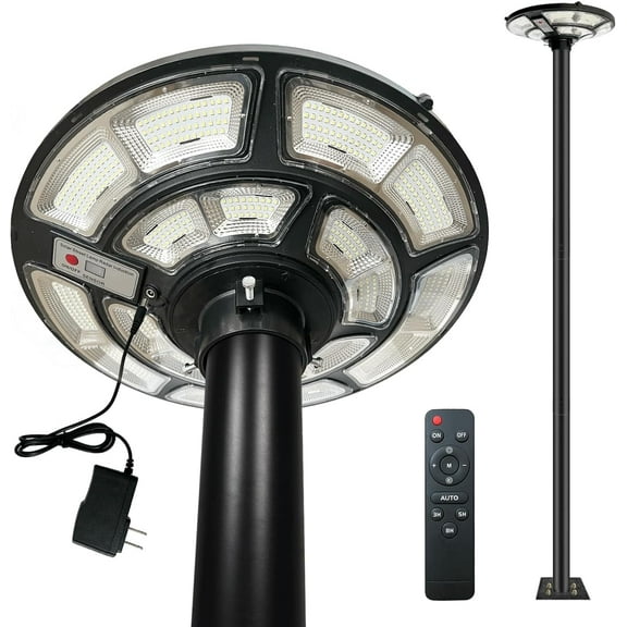 Ldcallinfine Solar Lamp Post Light with 9.2FT Galvanized Steel Pole, 692 LED Dual-Powered Street Lamp Fixture with Motion Sensor, Remote & IP65 Waterproof Design for Yard, Pathway, Garden Parking Lot