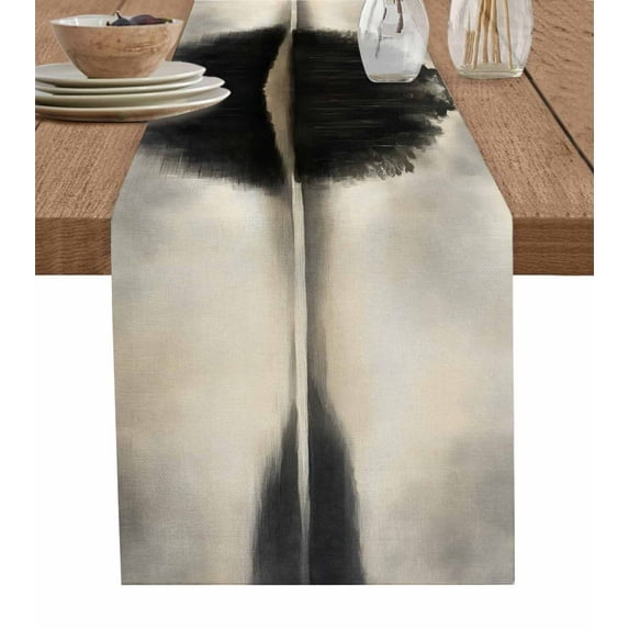 Ldtrchee Black Beige Lake Table Runner 48 Inches, Abstract Aesthetics Mysterious Bed Runner Dresser Scarves Tabletop for Indoor Outdoor Parties/Ceremony/Banquet, 13" x 48"