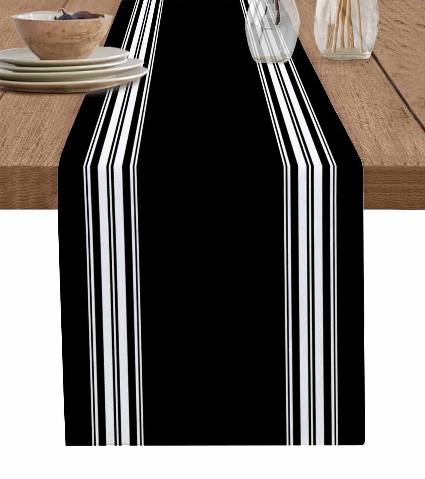 Ldtrchee Black Striped Table Runner 72 Inches, Farmhouse Black White Stripes Bed Runner Dresser Scarves Tabletop for Indoor Outdoor Parties/Ceremony/Banquet, 13" x 72"