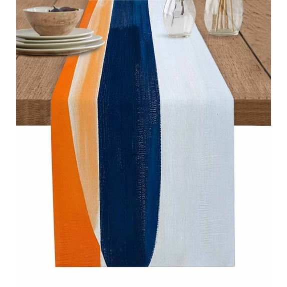 Ldtrchee Blue Burnt Orange Geometric Table Runner 90 Inches, Modern Oil Painting Art Bed Runner Dresser Scarves Tabletop for Indoor Outdoor Parties/Ceremony/Banquet, 13" x 90"