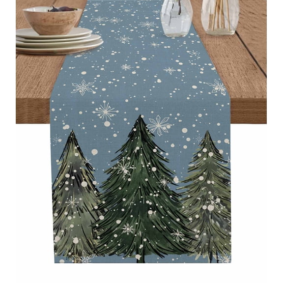Ldtrchee Blue Christmas Tree Table Runner 36 Inches, Green Xmas Tree Snowflake Bed Runner Dresser Scarves Tabletop for Indoor Outdoor Parties/Ceremony/Banquet, 13"x 36"