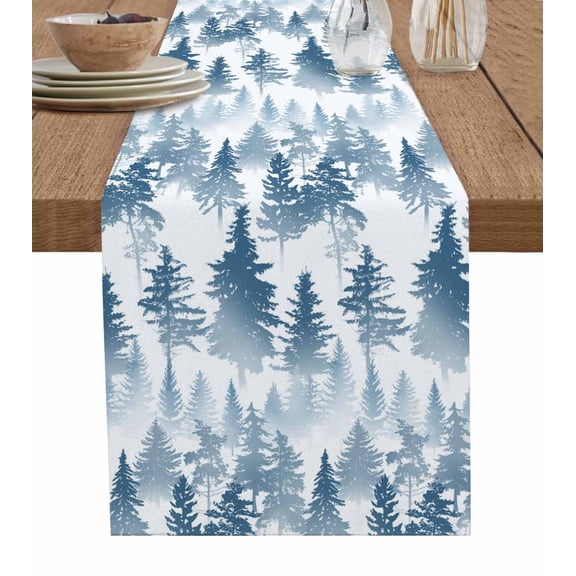 Ldtrchee Blue Forest Table Runner 36 Inches, Contemporary Silhouette Abstract Art Bed Runner Dresser Scarves Tabletop for Indoor Outdoor Parties/Ceremony/Banquet, 13"x 36"