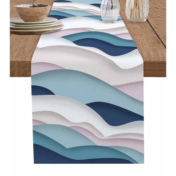 Ldtrchee Blue Pink Ombre Table Runner 70 Inches, Modern Geometric Moire Abstract Art Bed Runner Dresser Scarves Tabletop for Indoor Outdoor Parties/Ceremony/Banquet, 13" x 70"