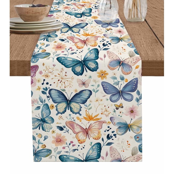 Ldtrchee Blue Teal Butterfly Table Runner 48 Inches, Colorful Spring Summer Butterfly Bed Runner Dresser Scarves Tabletop for Indoor Outdoor Parties/Ceremony/Banquet, 13" x 48"