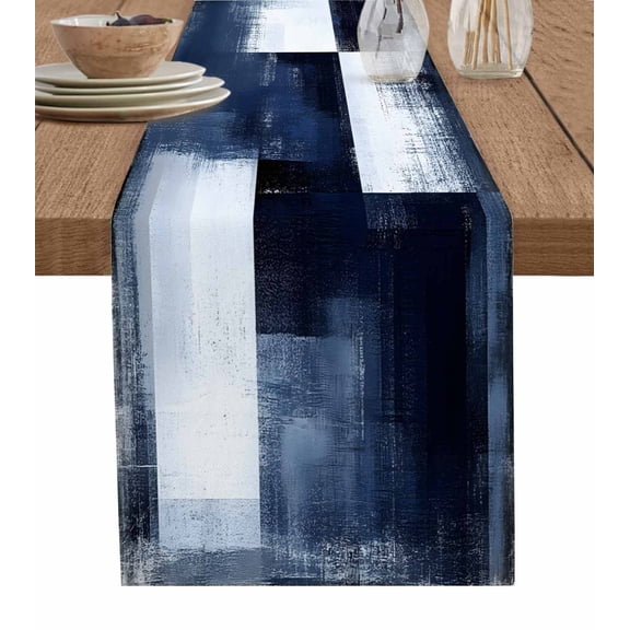 Ldtrchee Blue White Table Runner 36 Inches, Abstract Graffiti Graffiti Art Paint Bed Runner Dresser Scarves Tabletop for Indoor Outdoor Parties/Ceremony/Banquet, 13"x 36"