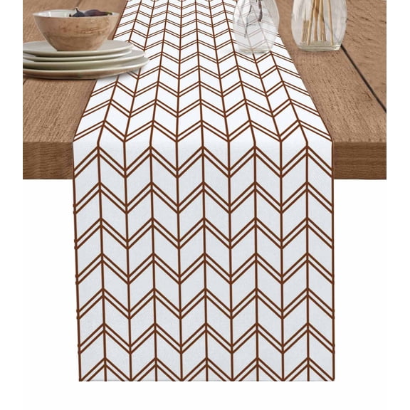 Ldtrchee Boho Brown Table Runner 36 Inches, White Chevron Stripes Abstract Geometric Bed Runner Dresser Scarves Tabletop for Indoor Outdoor Parties/Ceremony/Banquet, 13"x 36"