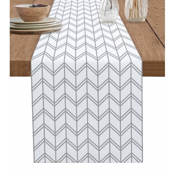 Ldtrchee Boho Gray Table Runner 36 Inches, White Chevron Stripes Abstract Geometric Bed Runner Dresser Scarves Tabletop for Indoor Outdoor Parties/Ceremony/Banquet, 13"x 36"