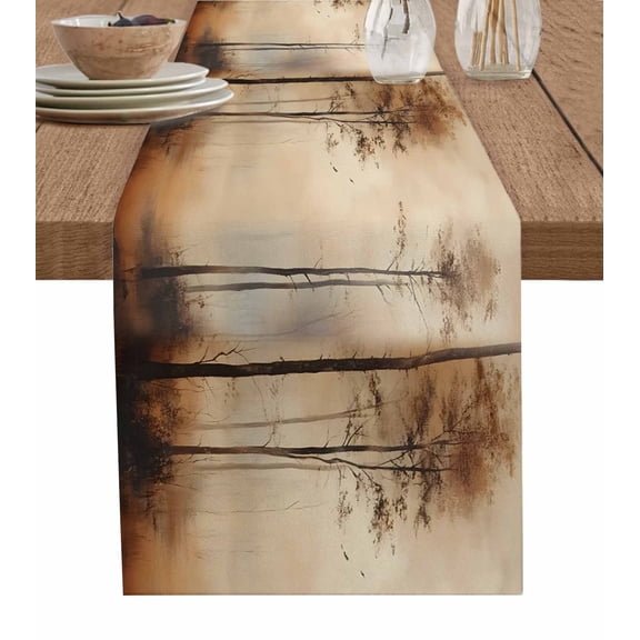 Ldtrchee Brown Forest Table Runner 36 Inches, Mysterious Rustic Farmhouse Tree Bed Runner Dresser Scarves Tabletop for Indoor Outdoor Parties/Ceremony/Banquet, 13"x 36"