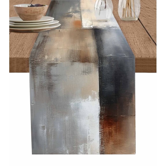 Ldtrchee Brown Grey Table Runner 36 Inches, Abstract Neutral Textured Graffiti Paint Art Bed Runner Dresser Scarves Tabletop for Indoor Outdoor Parties/Ceremony/Banquet, 13"x 36"