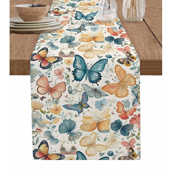Ldtrchee Butterfly Table Runner 48 Inches, Retro Spring Leaves Country Aesthetic Flower Bed Runner Dresser Scarves Tabletop for Indoor Outdoor Parties/Ceremony/Banquet, 13" x 48"