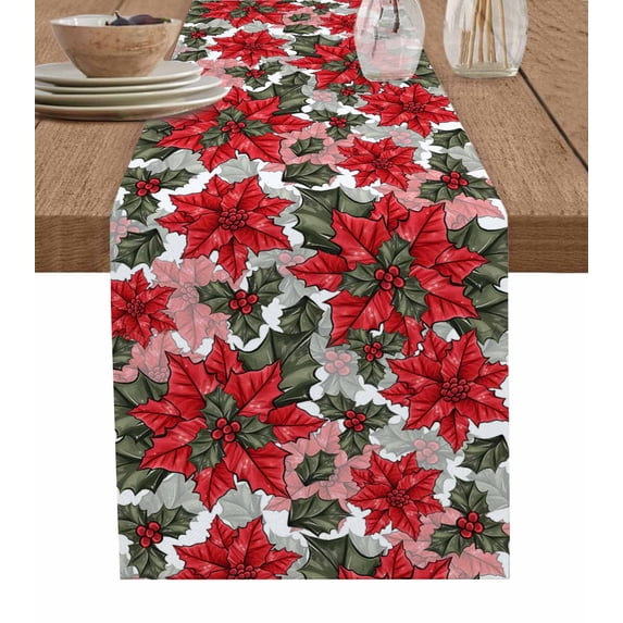 Ldtrchee Christmas Poinsettia Table Runner 60 Inches, Xmas Floral Botanical Red Bed Runner Dresser Scarves Tabletop for Indoor Outdoor Parties/Ceremony/Banquet, 13" x 60"