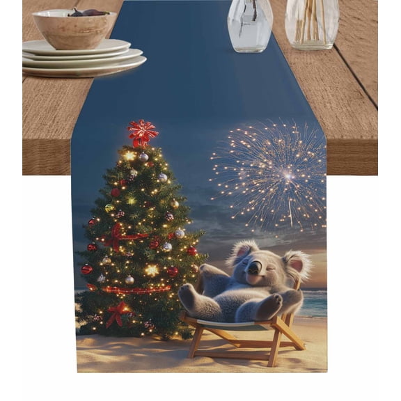 Ldtrchee Christmas Table Runner 72 Inches, Winter Beach Pine Tree Xmas Holiday Bed Runner Dresser Scarves Tabletop for Indoor Outdoor Parties/Ceremony/Banquet, 14" x 72"