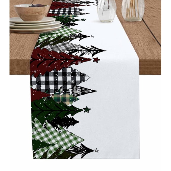 Ldtrchee Christmas Tree Table Runner 70 Inches, Xmas Tree Watercolor Snowflake Bed Runner Dresser Scarves Tabletop for Indoor Outdoor Parties/Ceremony/Banquet, 13" x 70"