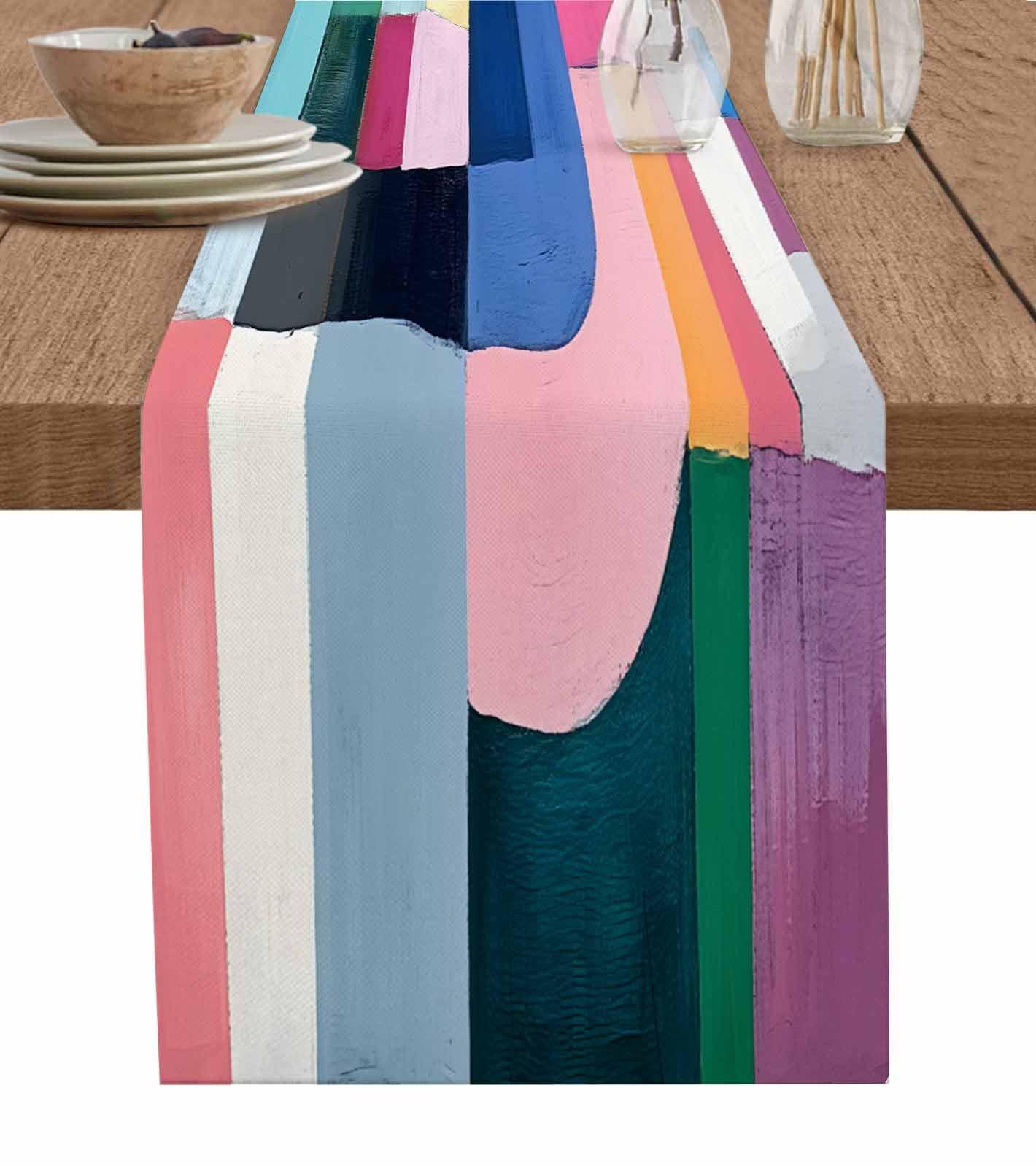 Ldtrchee Colorful Abstract Art Table Runner 72 Inches, Modern Art Oil ...