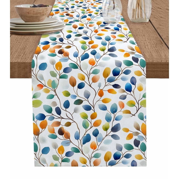 Ldtrchee Colorful Botanical Table Runner 70 Inches, Pastoral Spring Summer Elegant Leaf Bed Runner Dresser Scarves Tabletop for Indoor Outdoor Parties/Ceremony/Banquet, 13" x 70"