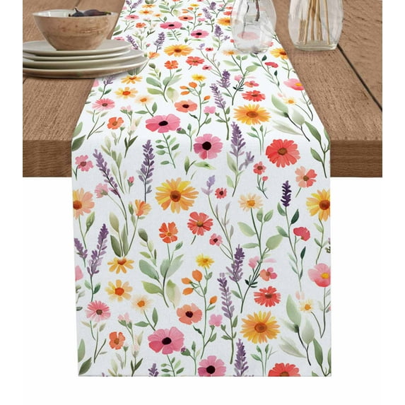 Ldtrchee Colorful Spring Floral Table Runner 48 Inches, Summer Botanical Farmhouse Bed Runner Dresser Scarves Tabletop for Indoor Outdoor Parties/Ceremony/Banquet, 13" x 48"