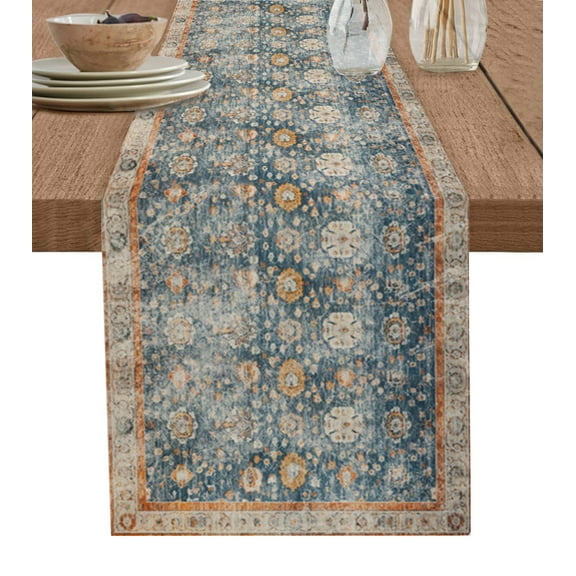 Ldtrchee Country Rustic Art, Table Runner 60 Inches, Gradual Brown Abstract Geometric Flower Bed Runner Dresser Scarves Tabletop for Indoor Outdoor Parties/Ceremony/Banquet, 13" x 60"