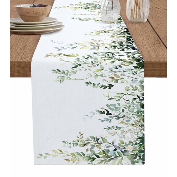 Ldtrchee Eucalyptus Leaves Table Runner 70 Inches, Botanical Weeping Spring Summer Bed Runner Dresser Scarves Tabletop for Indoor Outdoor Parties/Ceremony/Banquet, 13" x 70"