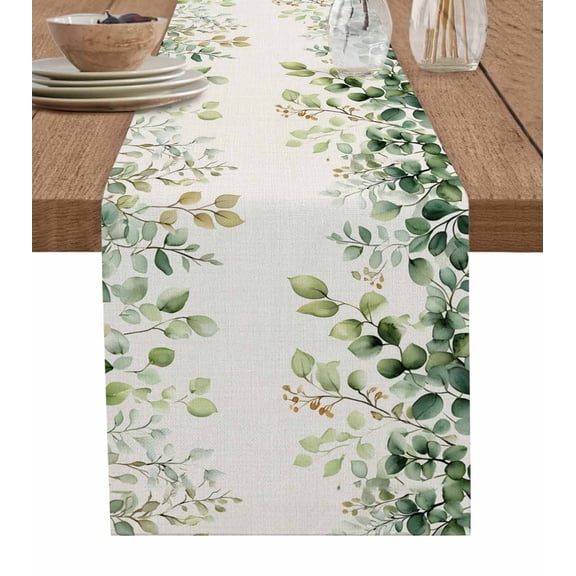 Ldtrchee Eucalyptus Table Runner 70 Inches, Rustic Chic Greenery Plant Round Weeping Leaf Bed Runner Dresser Scarves Tabletop for Indoor Outdoor Parties/Ceremony/Banquet, 13" x 70"